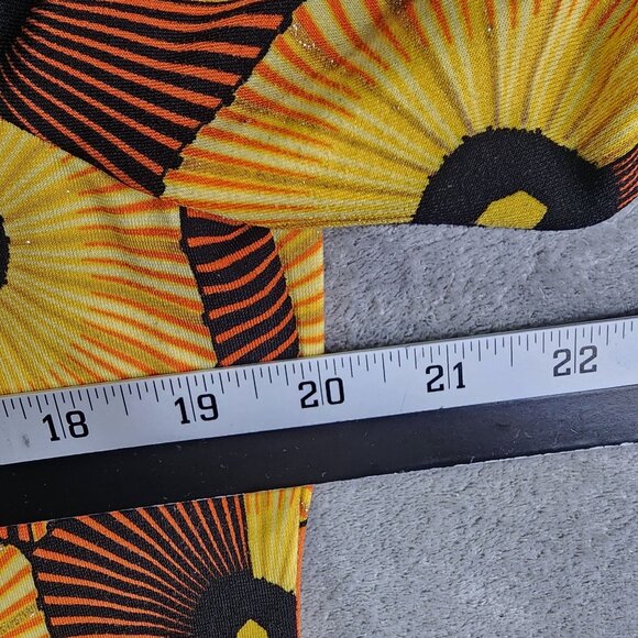 Womens Yellow Black Madison Geometric Patterned Top Puff Sleeve Keyhole Neck XL - Picture 6 of 8